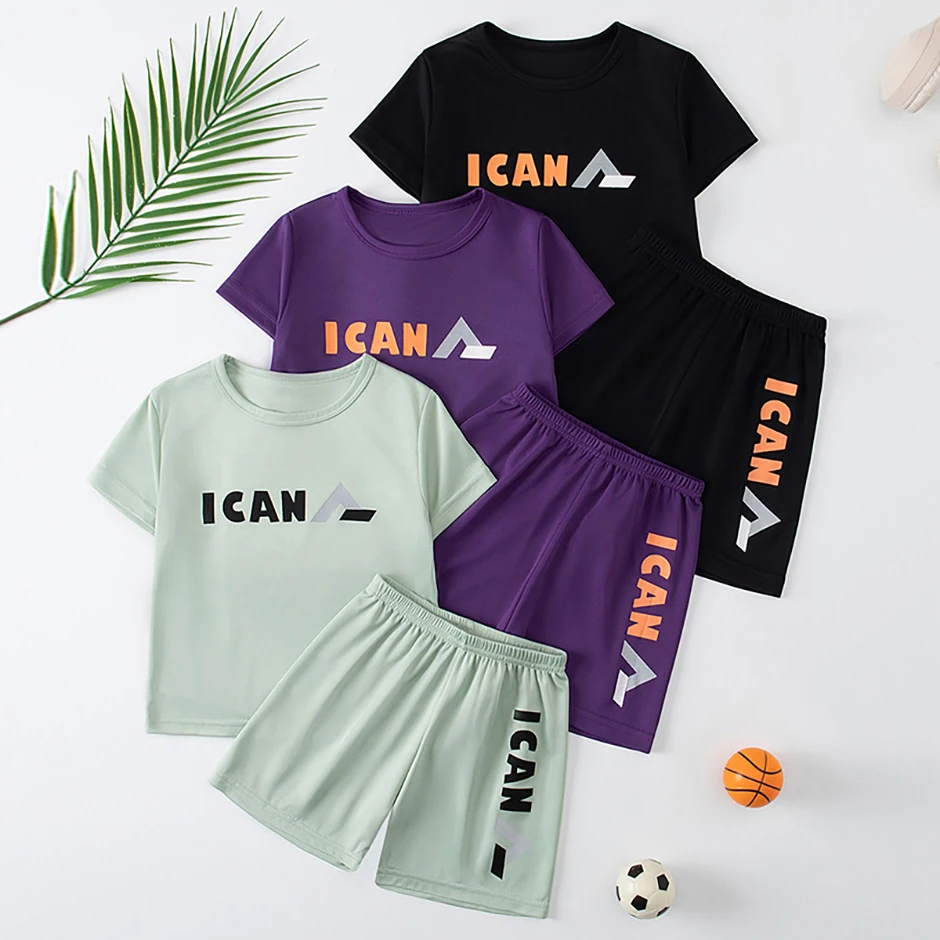 2/5-teiliges Set 2026 Sommer Kinder Mehrfarbig Schnell Trocknend Casual Anzug Jungen Und Mädchen Vielseitige Kurzarm Sport Shorts – Detail 3