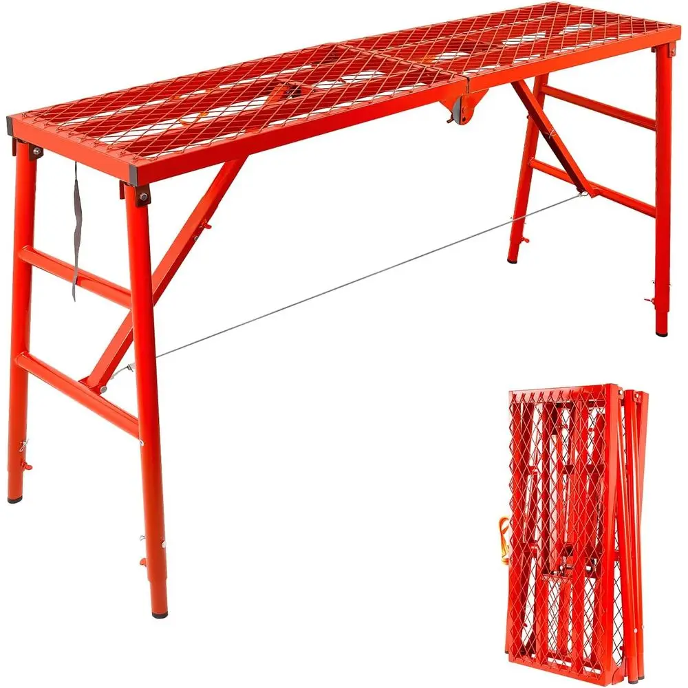 Foldable Scaffolding Platform, 69'' × 15'' Adjustable Height Work Table with Anti-Slip Grid, Heavy-Duty 1500LBS Load Scaffolding