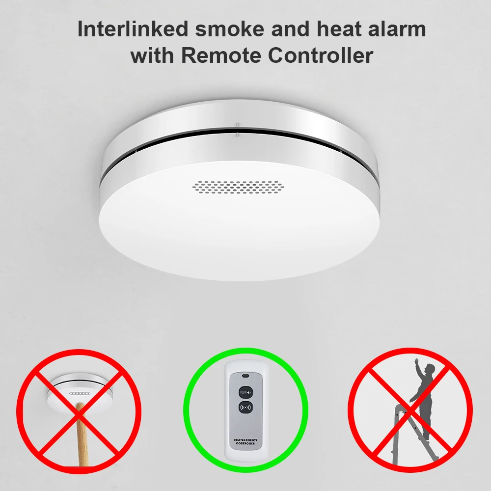 CPVAN 433MHZ Wireless Interlinked Heat and Smoke Detector with Remote Controller Smart Fire Alrams System with 10 Years Battery
