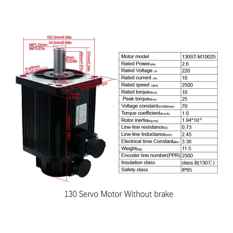 HLTNC AC 서보 모터 130ST-M10025+T3A-H25F-RABF 10 NM 2.6KW 220v/380V 15A 20A 고출력 고속 서보 세트 CNC 라우터용