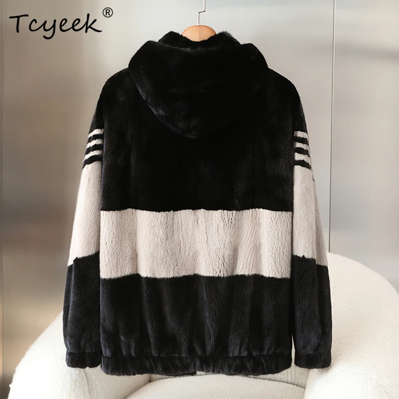 Tcyeek luxo natural casaco de pele de vison dos homens roupas de inverno inteiro vison casacos dos homens jaqueta de pele real novo em casacos com capuz Куртка muжannt