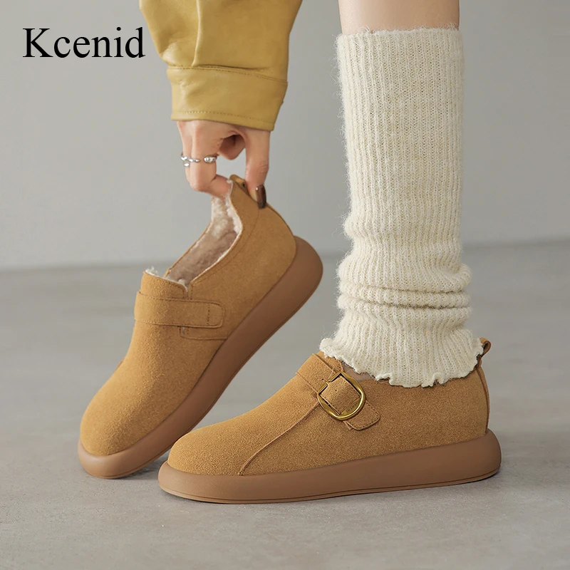 

Kcenid/женские теплые повседневные зимние лоферы с круглым носком, удобные туфли высокого качества без шнуровки на плоской подошве, повседневная обувь для покупок, размер 33-43