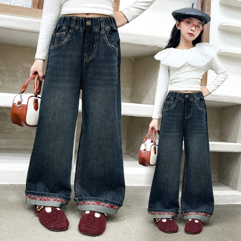 

2025 Autumn New Fashion Turn-Up Striped Straight Leg Jeans Comfortable and Relaxed Trousers