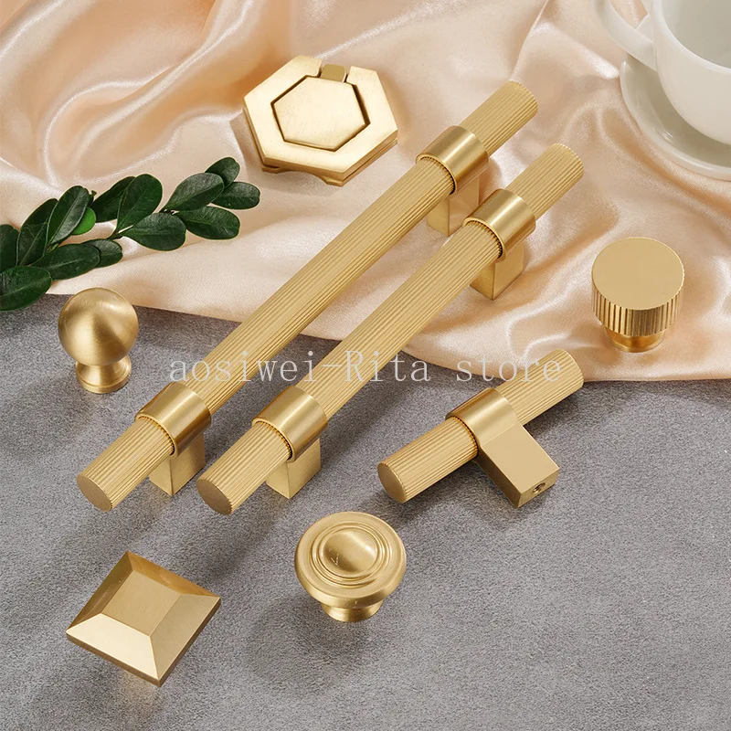 

Solid Brass Knurled Classic Pull Handle European Luxury Furniture Brushed Brass Door Handle Available in Multiple Sizes