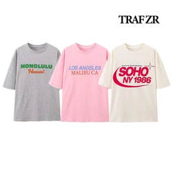 TRAF ZR Classic Casual O-neck T-shirts Tor Women High Street Short Sleeve Tees Basic Letter Printed T Shirt Aesthetic Y2k Tops