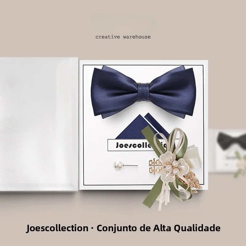 joescollection-韓国式ウェディングネクタイセット-ブルー-ノット-メンズスーツアクセサリー-ベストマン-フォーマルウェア-ポリエステル素材