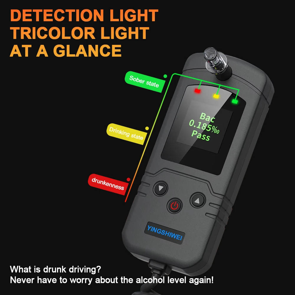 Driver Personal test Breathalyzer ปลอดภัยขับรถไฟฟ้าเคมีเซนเซอร์ปรับจุดปลุกควบคุมรถเริ่มต้นเครื่องทดสอบแอลกอฮอล์