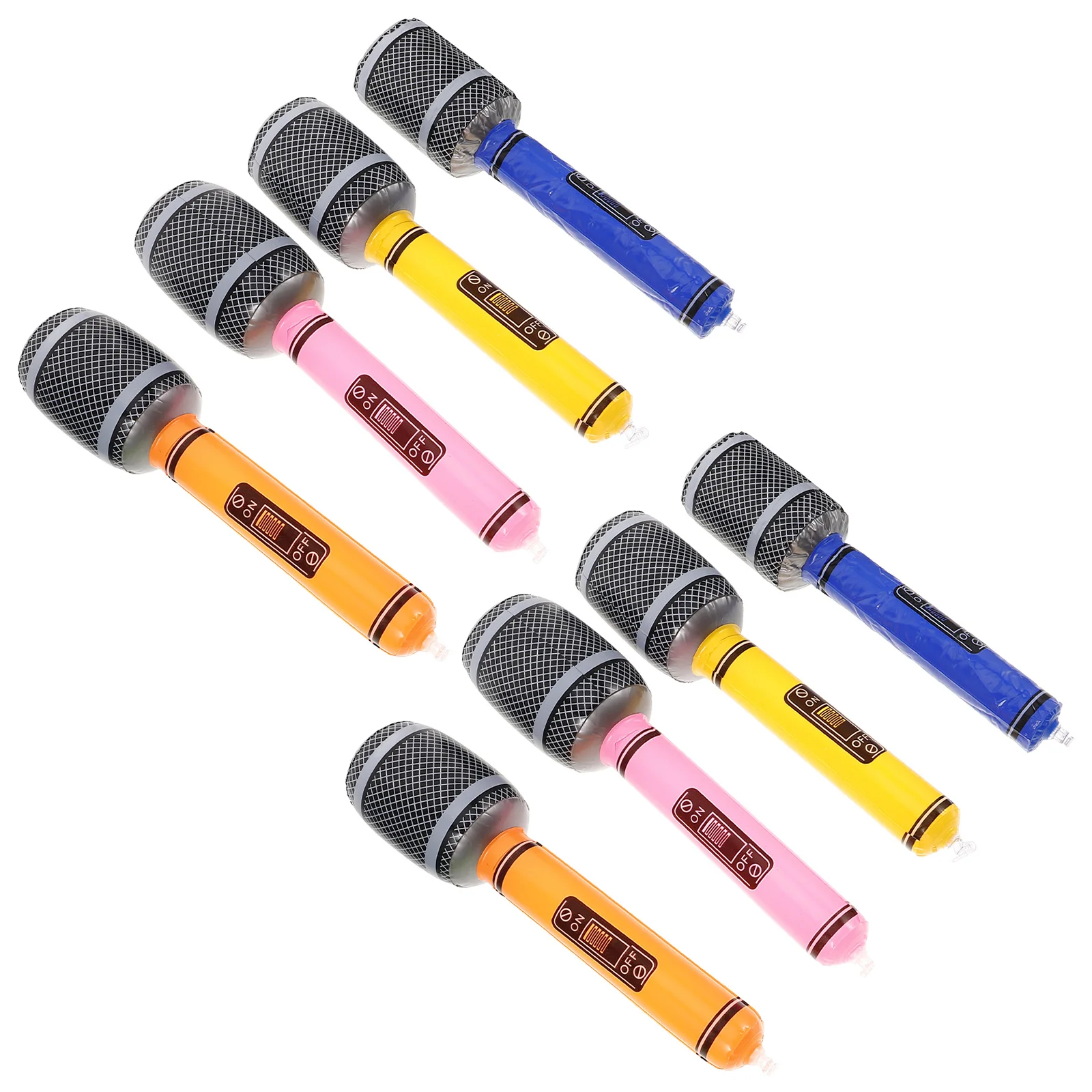 8Pcs Colorful Fake Microphone Set Inflatable Music Props for Parties Realistic Look Interactive Play Fun Event Accessory