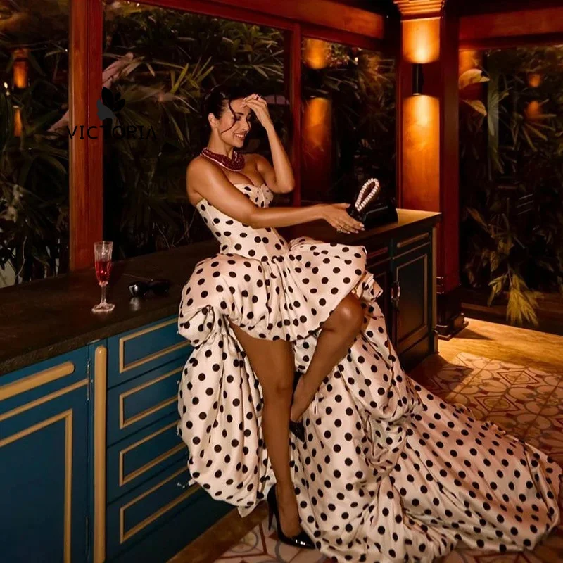 Elegant A-Line Prom Dresses Sweetheart Polka Dots High/Low Birthday Party Dresses Gala Women robes de soirée Customized
