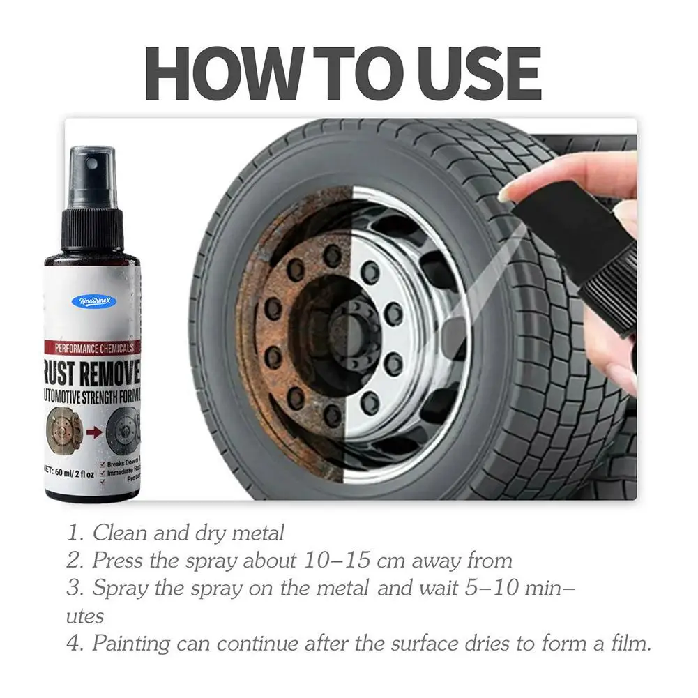 Powerful Car Rust Remover Spray Iron Dust Cleaning for Wheels & Metal Parts Auto Detail Rust Converter Kit with Sponge & Towel