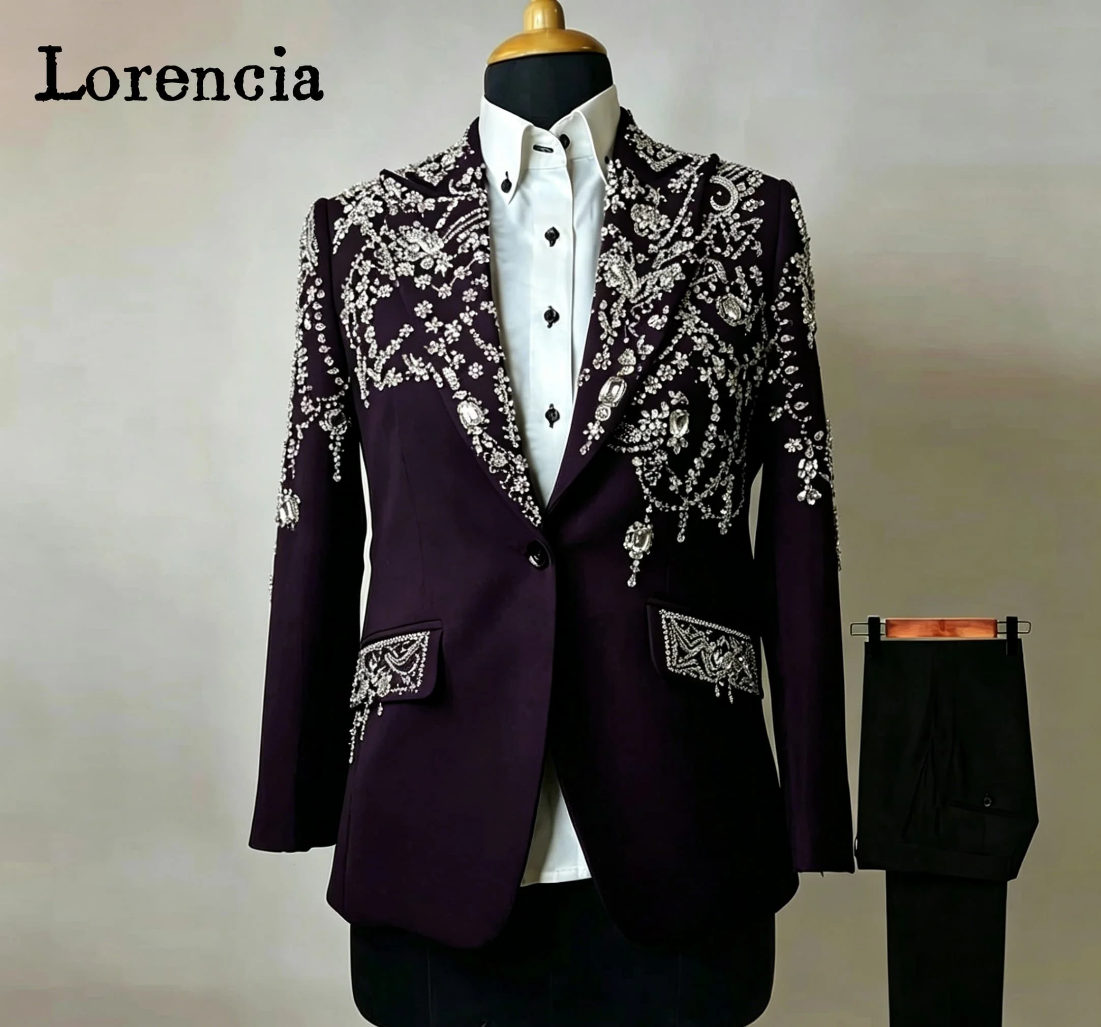 Rhinestone Men's 2 Piece Suit Peak Lapel Decorated Pocket Design Blazer Pant Evening Formal Occasion Tuxedo Customized arirang