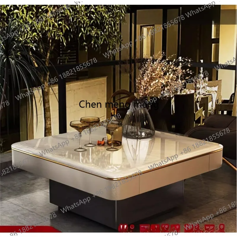 Natural luxury stone edge few light luxury high-end sofa marble square balcony small tea table retro