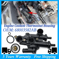 68003582AB Engine Coolant Thermostat Housing For Dodge Avenger 08-14 Chrysler 200 2011-2014 Sebring 2008-2010 Journey 2009-2017