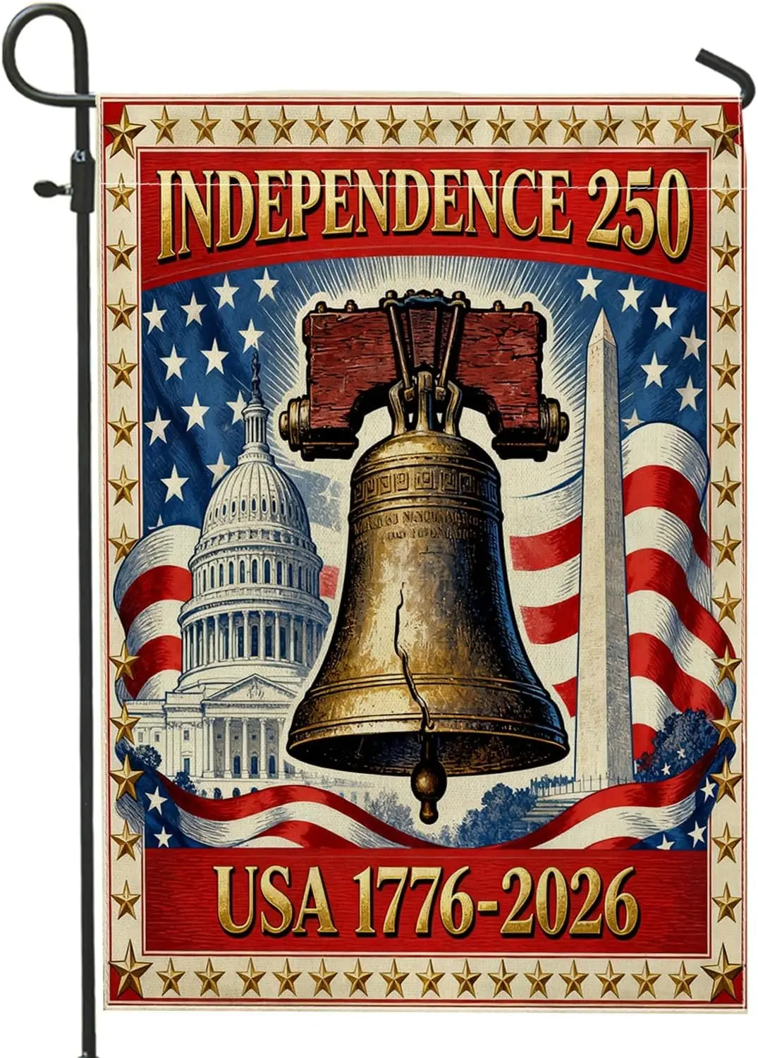 4th of July Independence Day Garden Flags 12x18 Inch for Outside, 250th American Anniversary Standard Vertical Linen Flags,  IIC