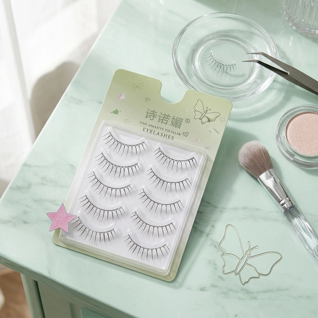 Natural False Eyelashes U Shape Clear Stem K-Style Makeup for Women Daily Wear C Curl Synthetic Fiber Lashes 5 Pairs Set