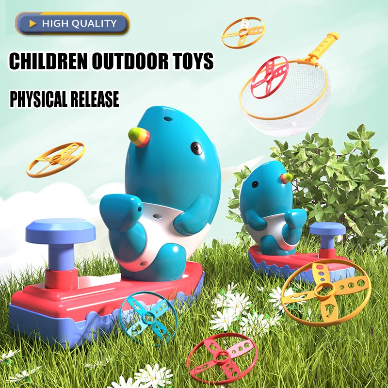Kinderen Vliegende Disc Launcher Buitensporten Spel Speelgoed Ouder-kind interactie Plezier Voetpedaal Vliegend speelgoed Jongen Educatief speelgoed Geschenken