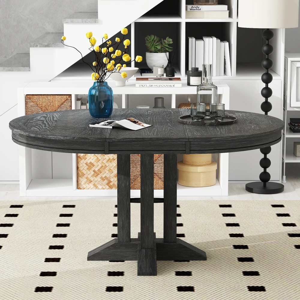 

Farmhouse Dining Table Extendable Round Table for Kitchen, Dining Room(Black)