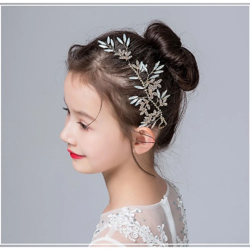 Dideyttawl Leaf Meisjes Hoofddeksels Voor Bruiloft Metal Kids Hoofdband Gebladerte Steentjes Junior Bruidsmeisje Verjaardag Haar Accessoires