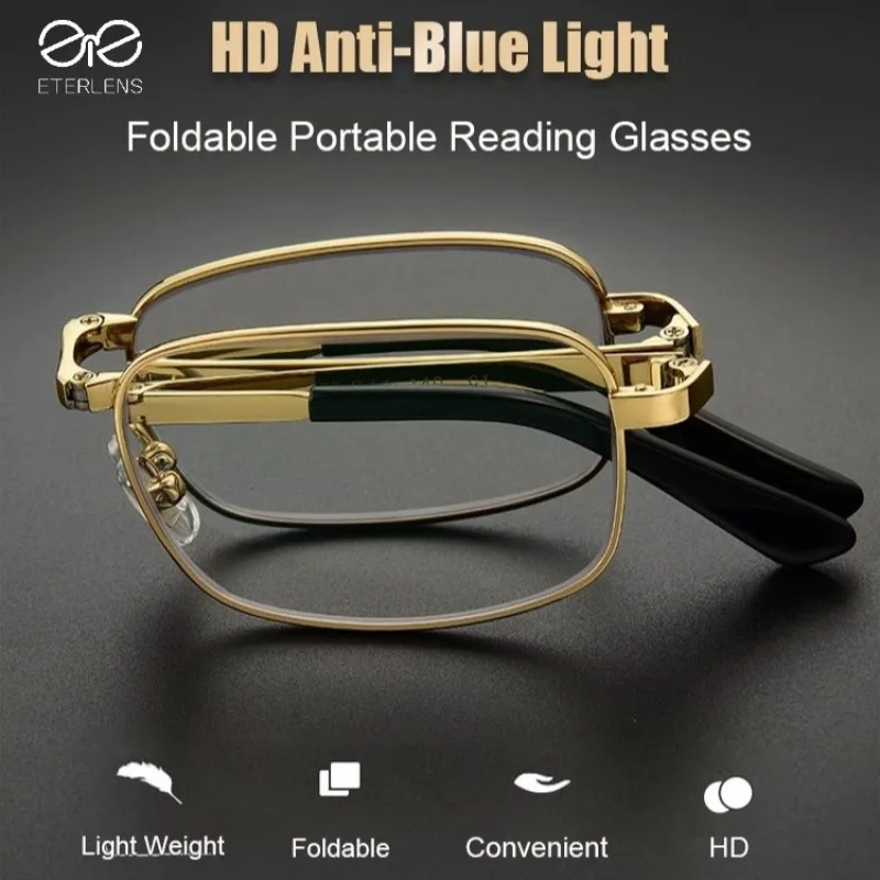 

Foldable Metal Reading Glasses for Seniors, Compact Presbyopia Glasses with Adjustable Lenses for Near and Far Vision