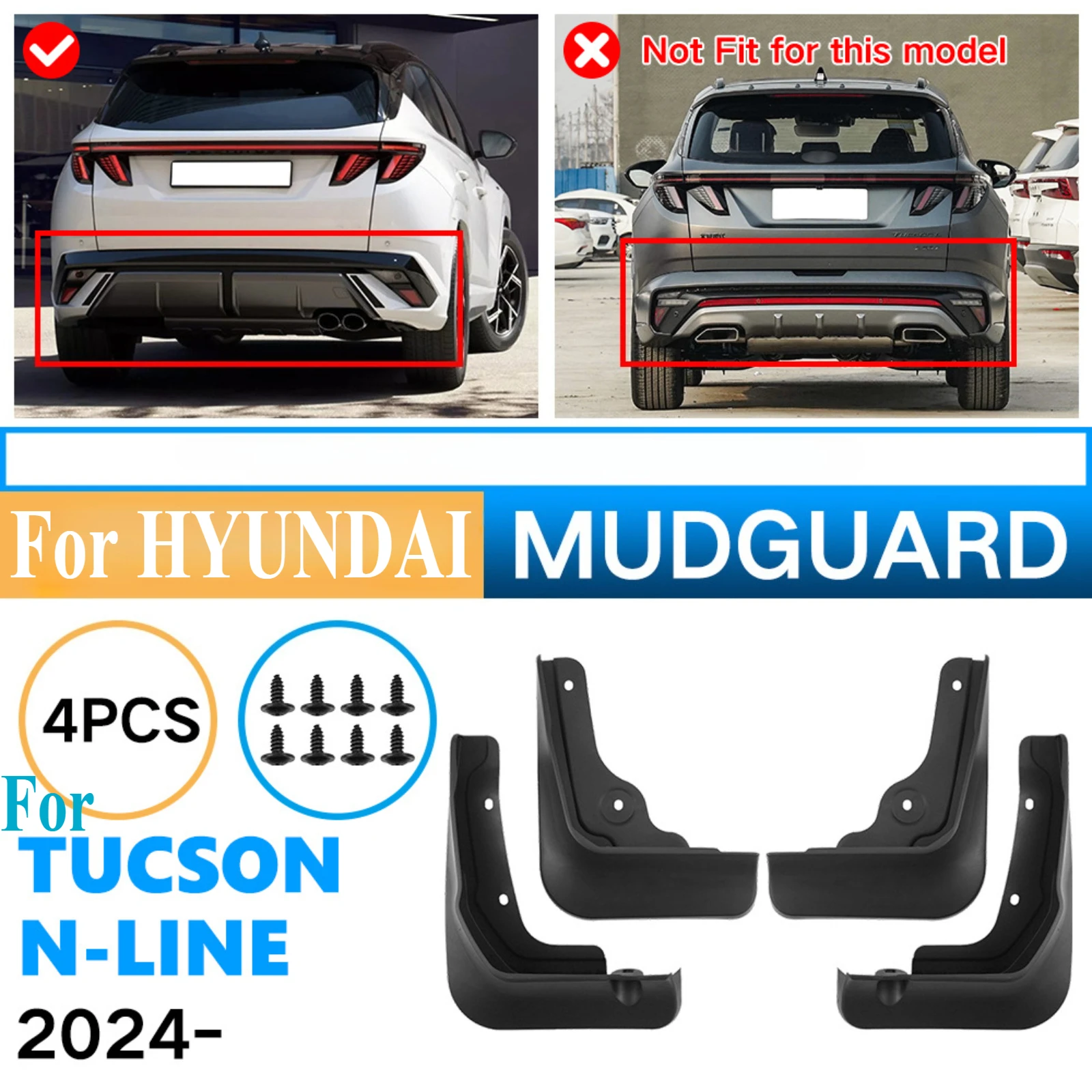 

For Hyundai Tucson N-Line 2024 Soft Rubber Mud Flaps Splash Guards Durable Car Exterior Fender Protection Accessories Decor