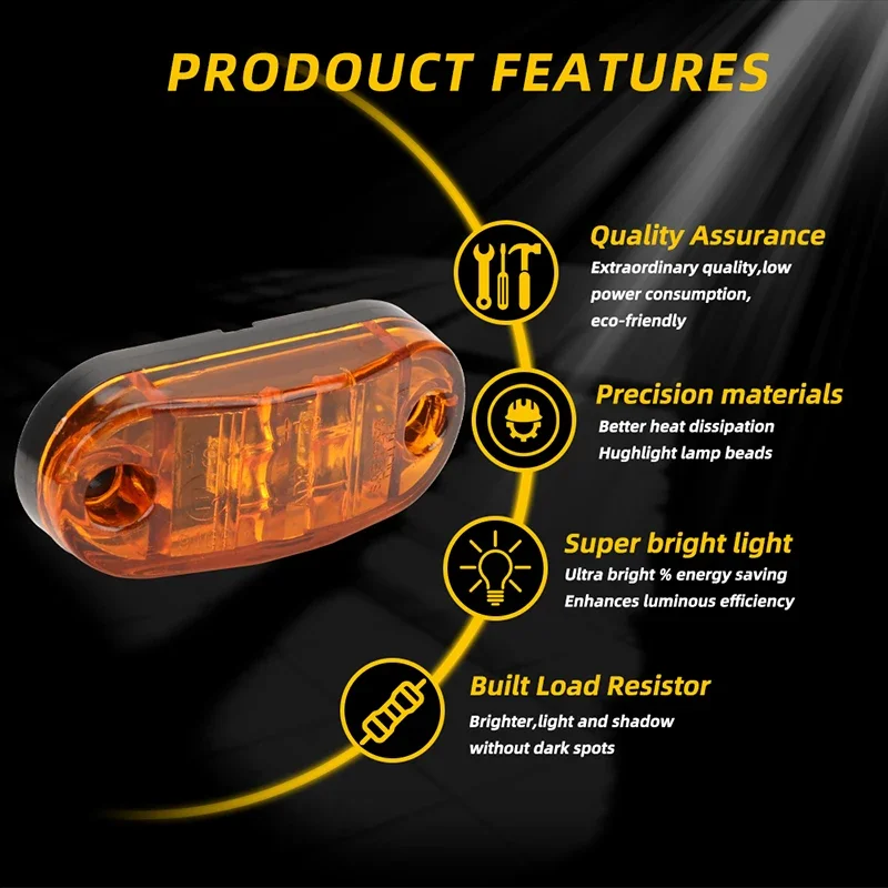 12/24V Durable Oval Side Clearance Warning Light Truck Accessorie Side Marker Lamp for Trailer BUS Van Caravan Red Yellow White