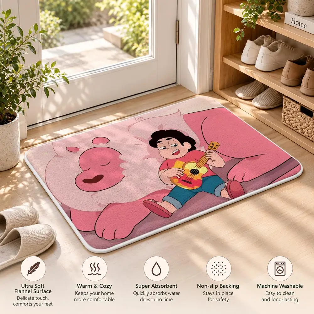 S-steven Cute Universe Cartoon Floor Mat Flannel Rug Soft Non Slip Door Mat For Bathroom Bedroom Kitchen Living Room Home Decor