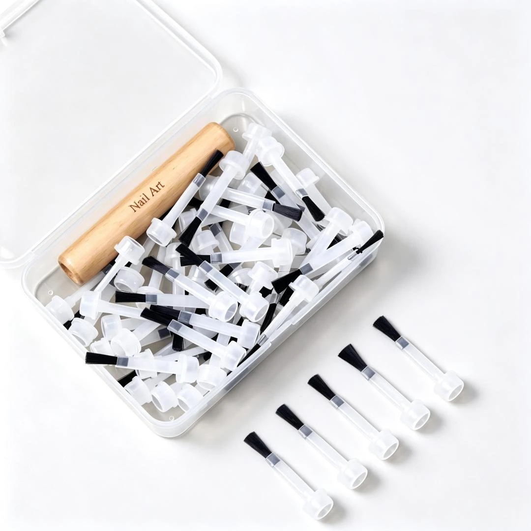 50Sets Double-Ended Nail Art Brush Set with 50 Replaceable Flat Brush Heads for Gel Polish, DIY Manicure and Salon Use