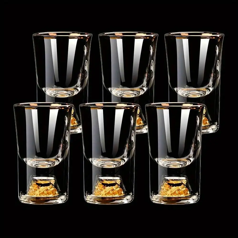 6Pcs 0.5Oz/15ml Premium Shot Glass Cups With Gold Leaf Detailing - Elegant Liquor Glasses Set, Perfect For Cocktails