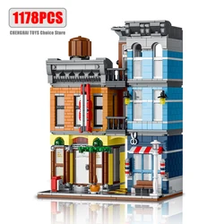 1178pcs Street View Building Blocks Pizza Shop Modular Architecture Sets MOC Detective Agency Boys Toys for Children Gifts 20104