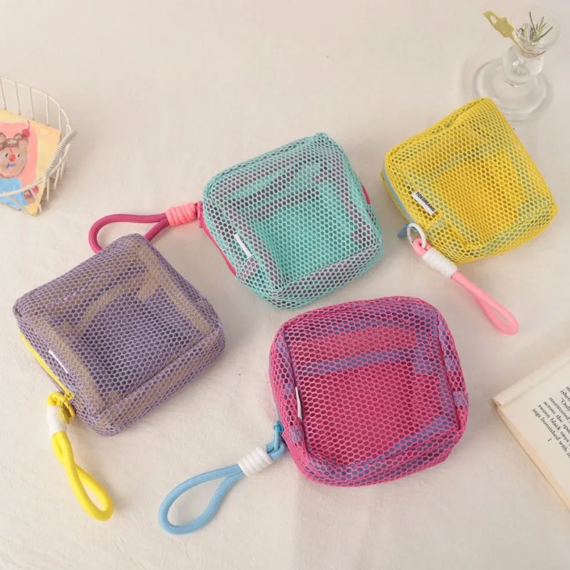 Small Capacity Key Bags Transparent Cosmetic Bag Square Mesh Storage Pouch Mini Zipper Coin Purse Mini Wash Bag Stationery Case