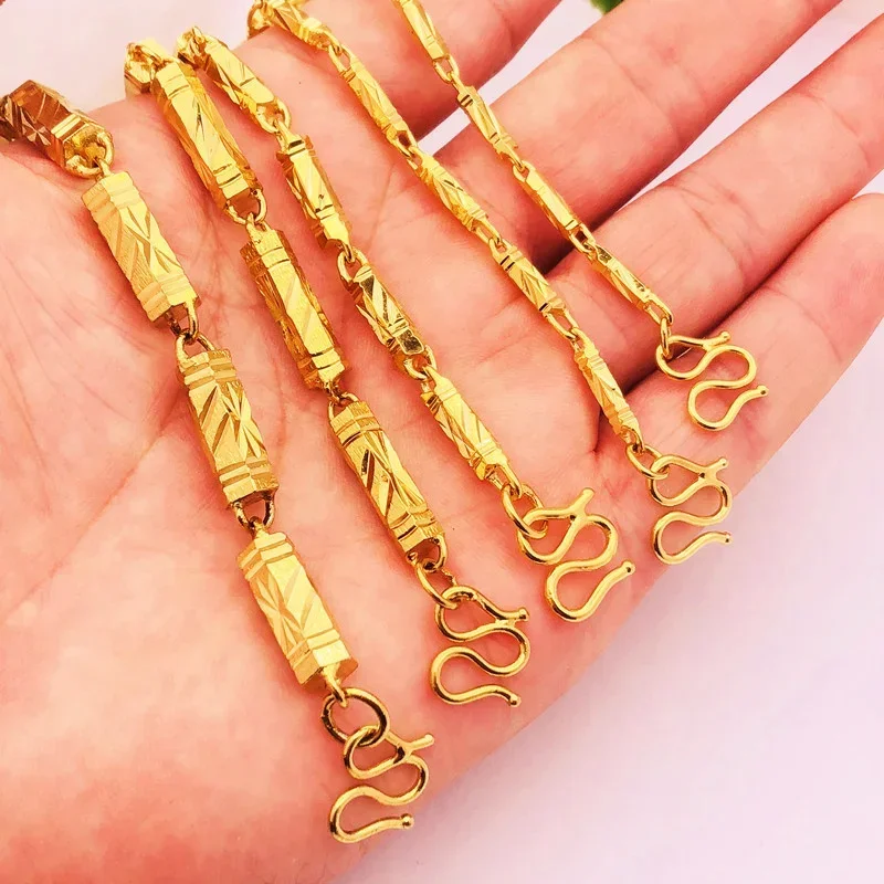 

Couple's 24k Hexagonal Bamboo Necklace Euro Coin Plated Color Plated Real 999 Gold 18k Chain for Men and Women for Women's G