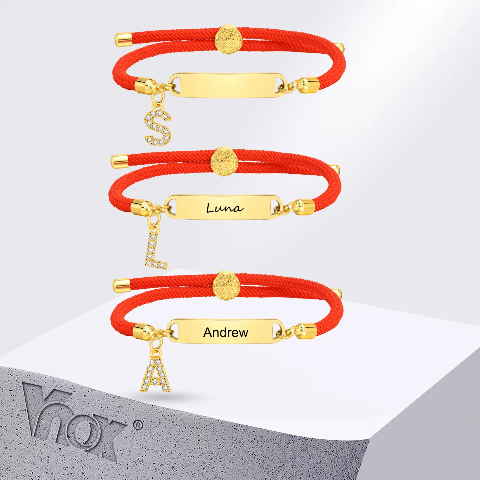 Vnox Pulseras personalizadas gratis con nombre de bebé y fecha de nacimiento para recién nacidos, pulseras con letras iniciales de A-Z, regalo para niños y niñas