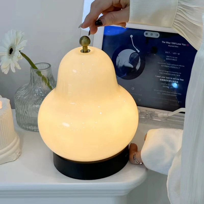 Candeeiro de mesa de vidro em forma de pêra, adequado para cabeceira, quarto, estudo, sala de estar, luz noturna decorativa, decoração de casa