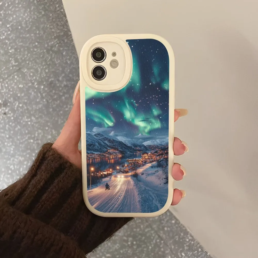 Beautiful Northern Lights Phone Case Hard Leather For IPhone 16 15 14 13 12 Mini 11 14 Pro Max Xs X Xr 7 8 Plus Fundas