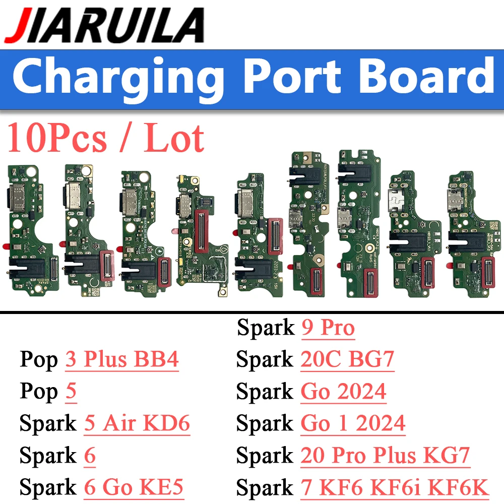 

10 шт. USB-разъем для зарядки док-станции, гибкий кабель для Spark 5 Air 6 Go 1 20C 9 20 Pro Plus 7 KF6 KF6i KF6K Pop 5 3 Plus