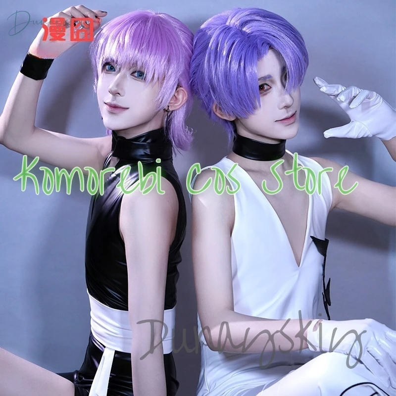 Anime calcinha meia poliéster cosplay traje peruca poliuretano cosplay traje plutônio preto branco ternos para festa de halloween adereços