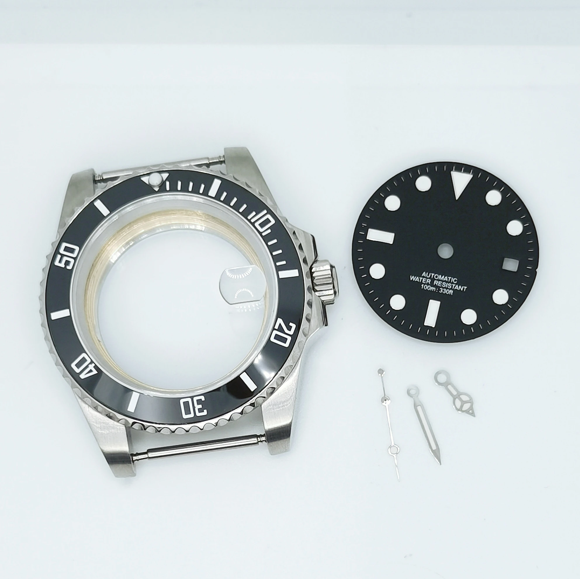 

New 40MM Sapphire Glass Watch Part Case Add ICE Blue Luminous Dial With Hands Fit NH35 Movement