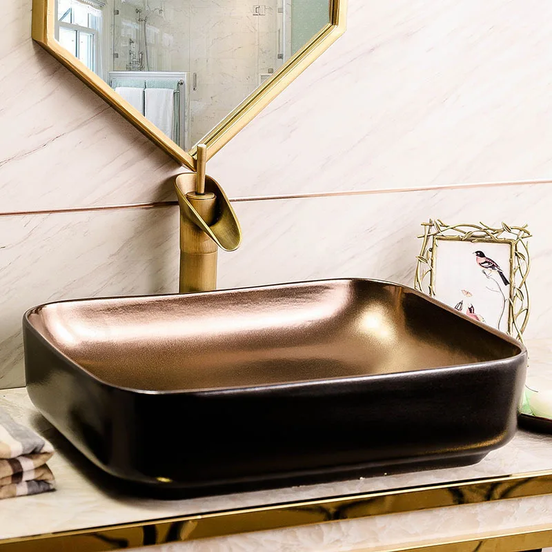 

Metal glazed European style countertop basin, square ceramicartistic washbasin colored countertop basin BB402YA
