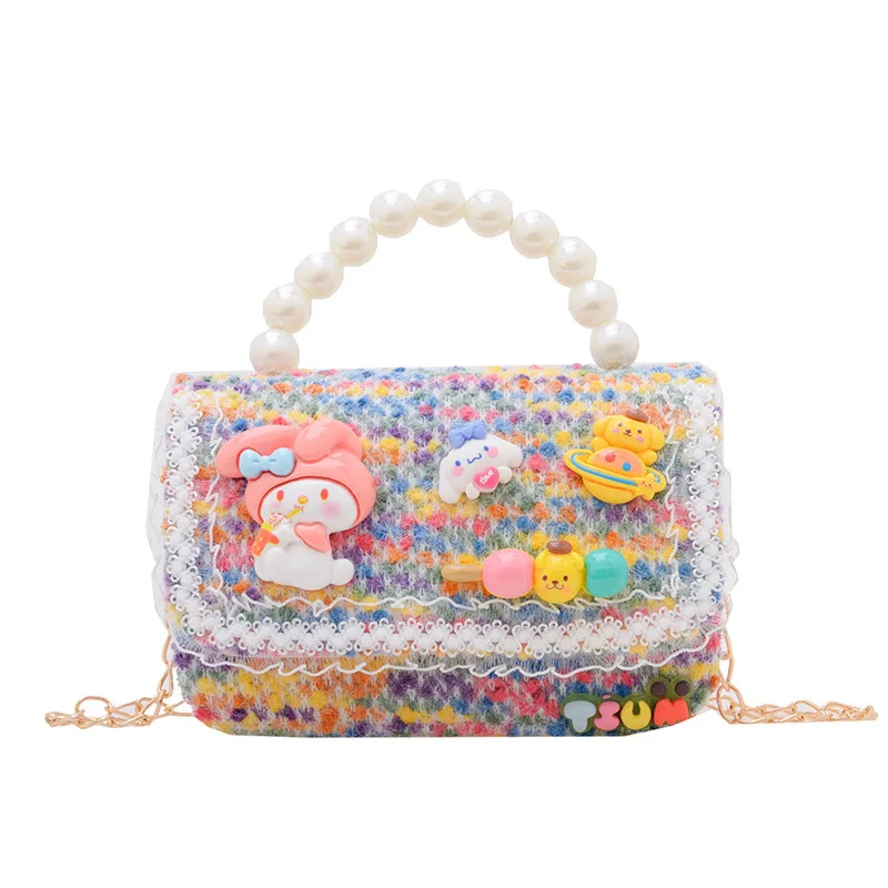 2024 New Sanrio children's small bag, stylish little princess pearl handbag, fashionable and cute girl sequin crossbody bag