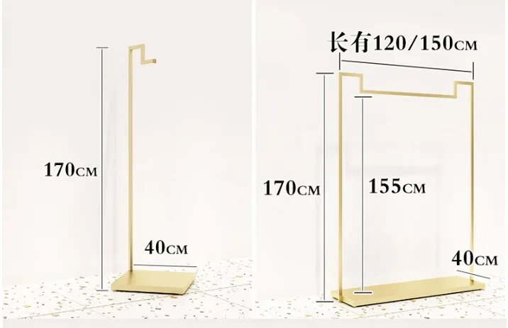 Women's clothing store clothing rack floor type nano gold display rack side hanging clothes rack store display rack