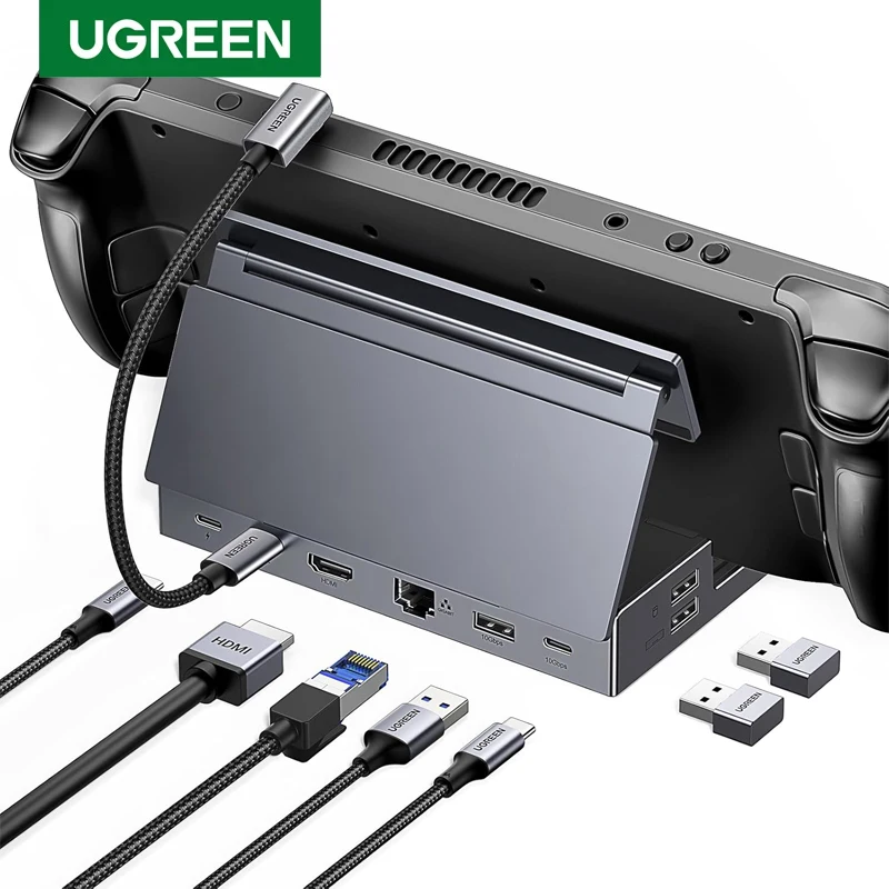 UGREEN Steam Deck Dock 9 in 1 USB C Docking Station 4K60Hz  RJ45 10Gbps for Steam Deck Rog Ally X Legion Go Foldable Stand