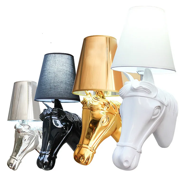 

Modern Nordic Style Horse Head Wall Lamps Sconces Light Living Room Loft Fixtures White/Black/Silver/Gold