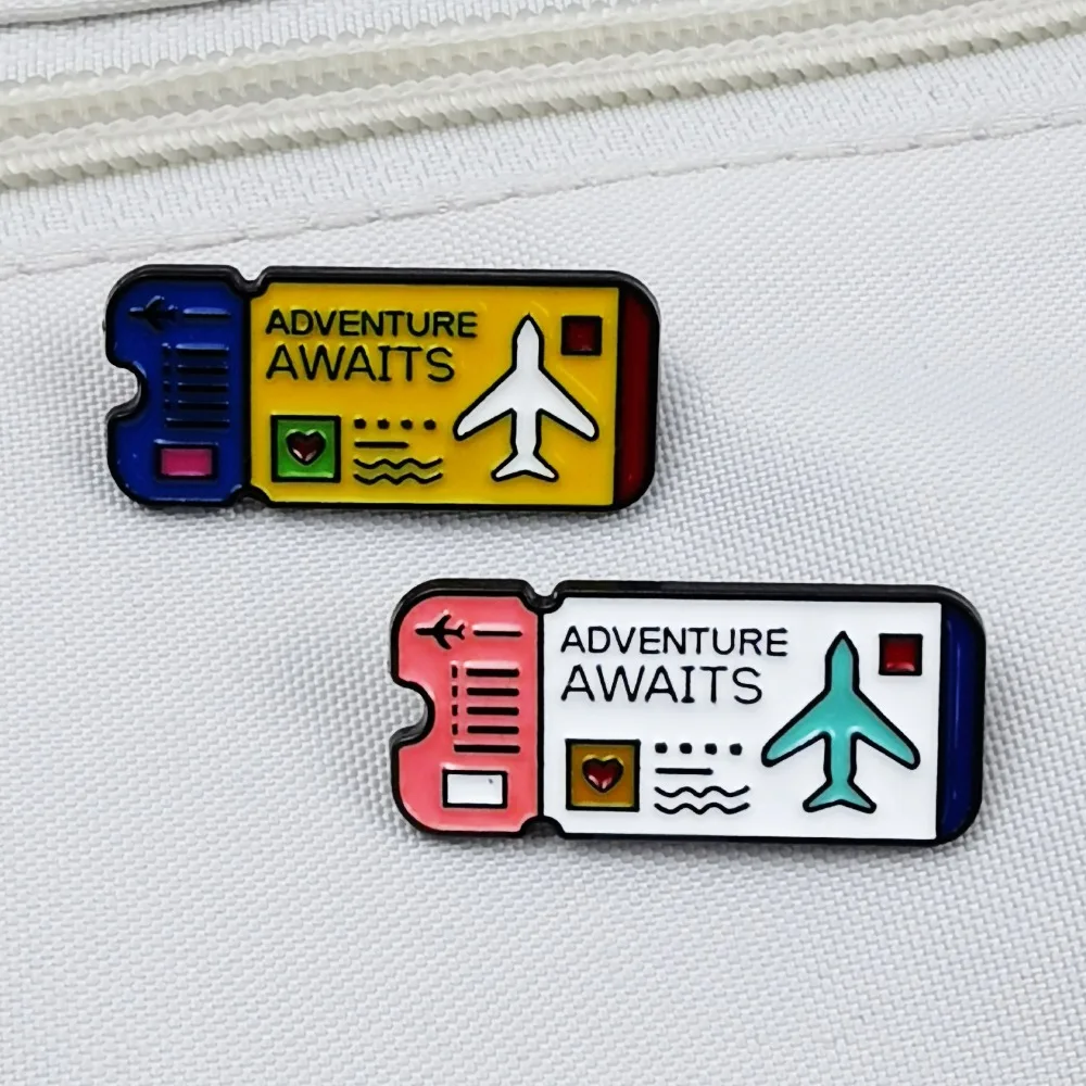 Personalized and Creative Airplane Ticket Alloy Brooch Letter Accessories Backpack Badge Accessories Pin for Jacket Decor Gift