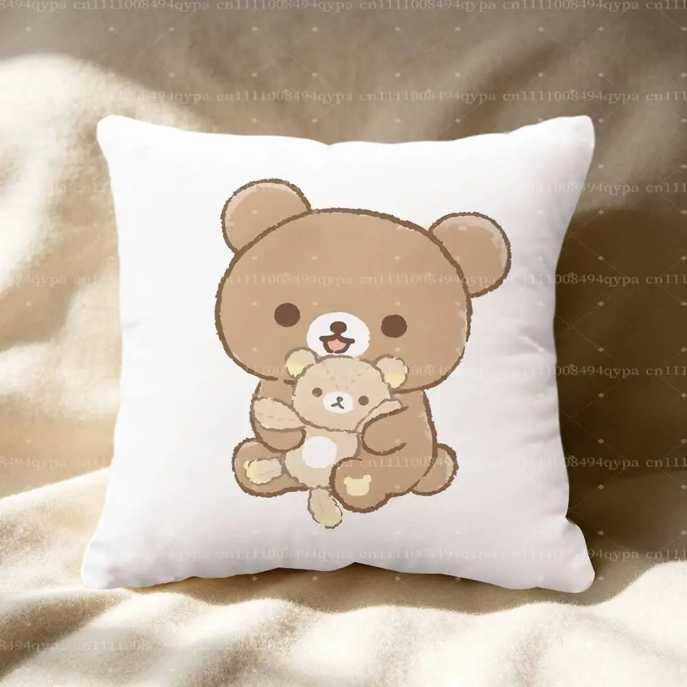 R-Rilakkuma Cute Bears Pillowcase With Zipper Throw Pillow Cover Decorative Shams Cushion Covers for Bed Living Room Couch