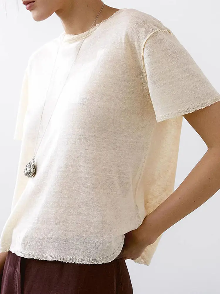 

Lightweight ort Sve round Ne Knitted T-irt Basic Casual Pure Color Summer New Arrival Women's Top Comfortable Breath...