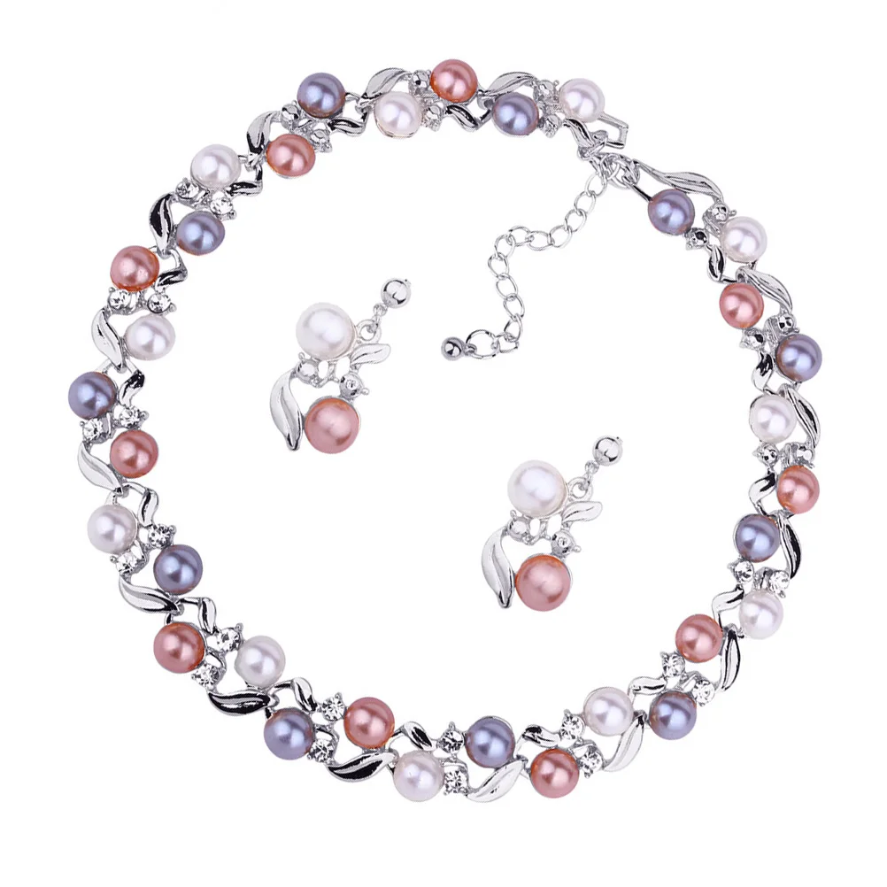 

Pearl Necklace Earring Set Graceful Alloy Jewelry Trendy Lightweight Durable Necklaces Ear Drops Decoration Gifts