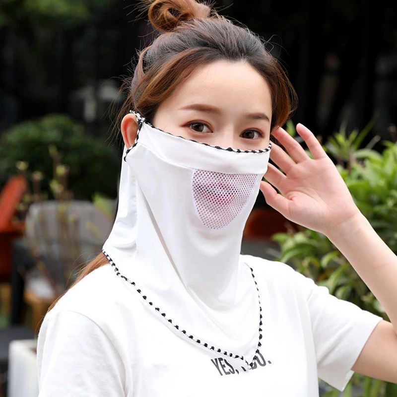 Fashion Sunscreen Mask For Women Summer Face Mask UV Protection Neck Scarf Outdoor Sports Cycling Breathable Ice Silk Scarfs