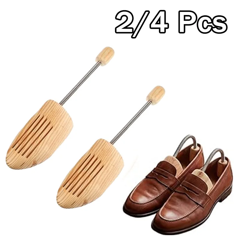 2/4Pcs Adjustable Wood Shoe Trees with Spring - Wooden Shoes Tree for Men &Women - Shoe Shaped Shoe Lasts Wooden Shoe Stretcher