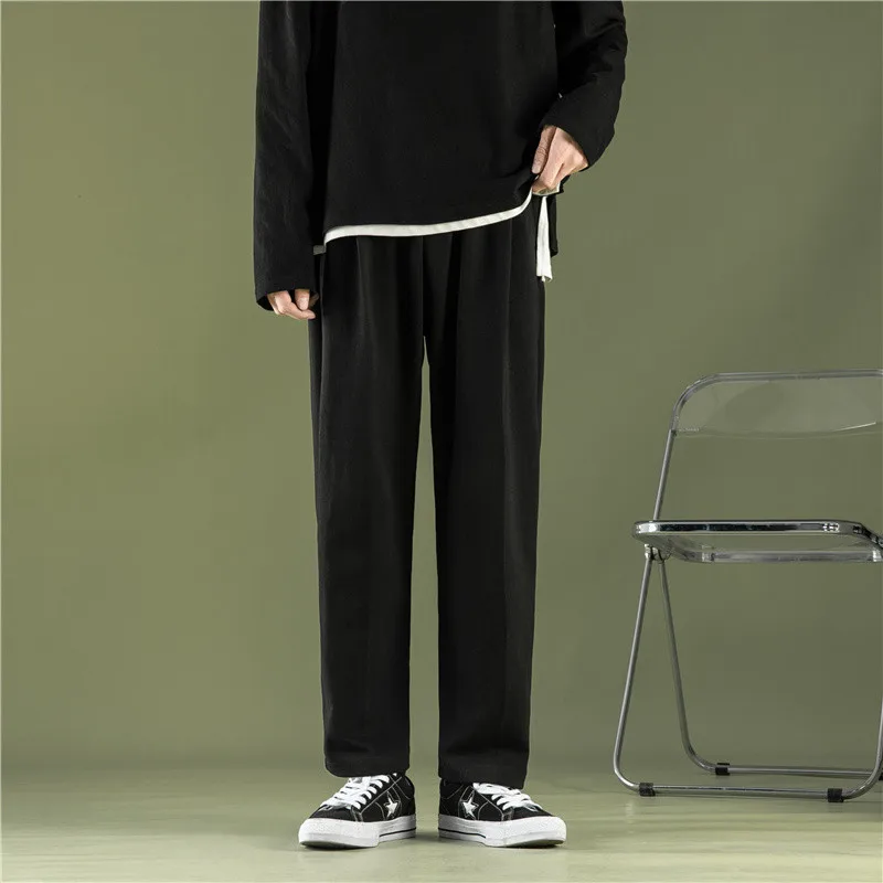 Spring 2024 New Youth Men Motion Trousers Korean Trend Loose Straight Cylinder Pendant Casual Solid Color Comfortable Sweatpants