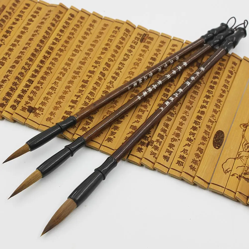 6Pcs/set Writing Practice Brush Chinese Calligraphy Brown Weasel Hair Brush White Woolen Calligraphy Supplies Student Stationery